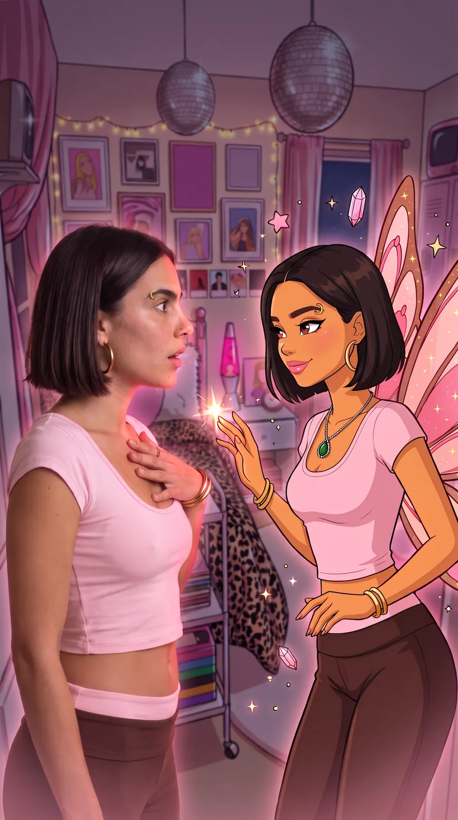 Ads: a real model and her animated Rosix version face to face.